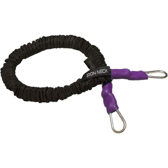 Iron Neck Dynamic Resistance Band with 5lb Max Resistance | Train, Workout, or Rehab Training Band Stretches from 3 to 9 ft | Cloth Wrapped with Stainless Steel Carabineers