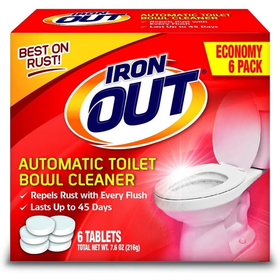 Iron OUT Automatic Toilet Bowl Cleaner Tablets - Repels Rust, Hard Water - 6 Count, White