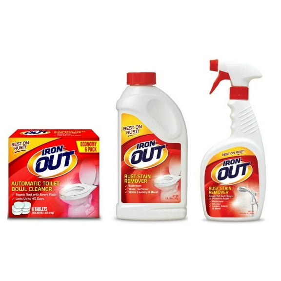Iron OUT Rust Stain Remover Automatic Toilet Bowl Cleaner Tablets Powerful Gel Spray and Powder