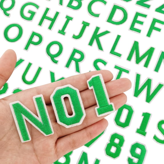 Leapwave Iron-On Embroidered Letters & Numbers Patches - 108 PCS Set (A-Z, 0-9),green