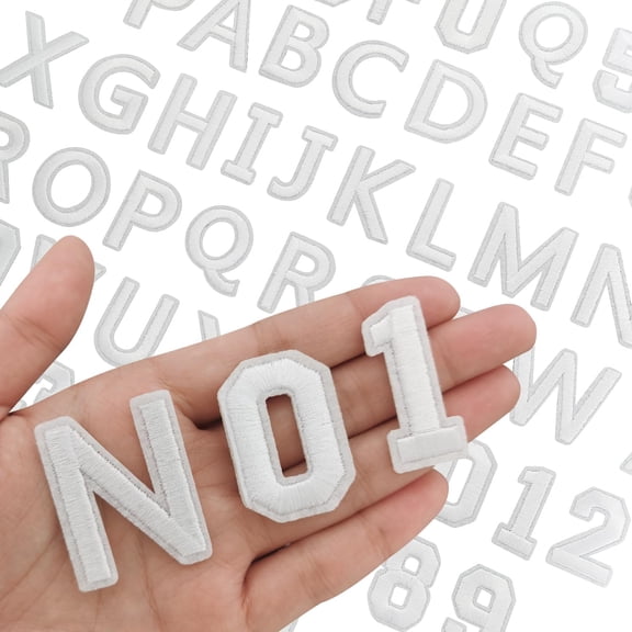 Leapwave Iron-On Embroidered Letters & Numbers Patches - 108 PCS Set (A-Z, 0-9),white