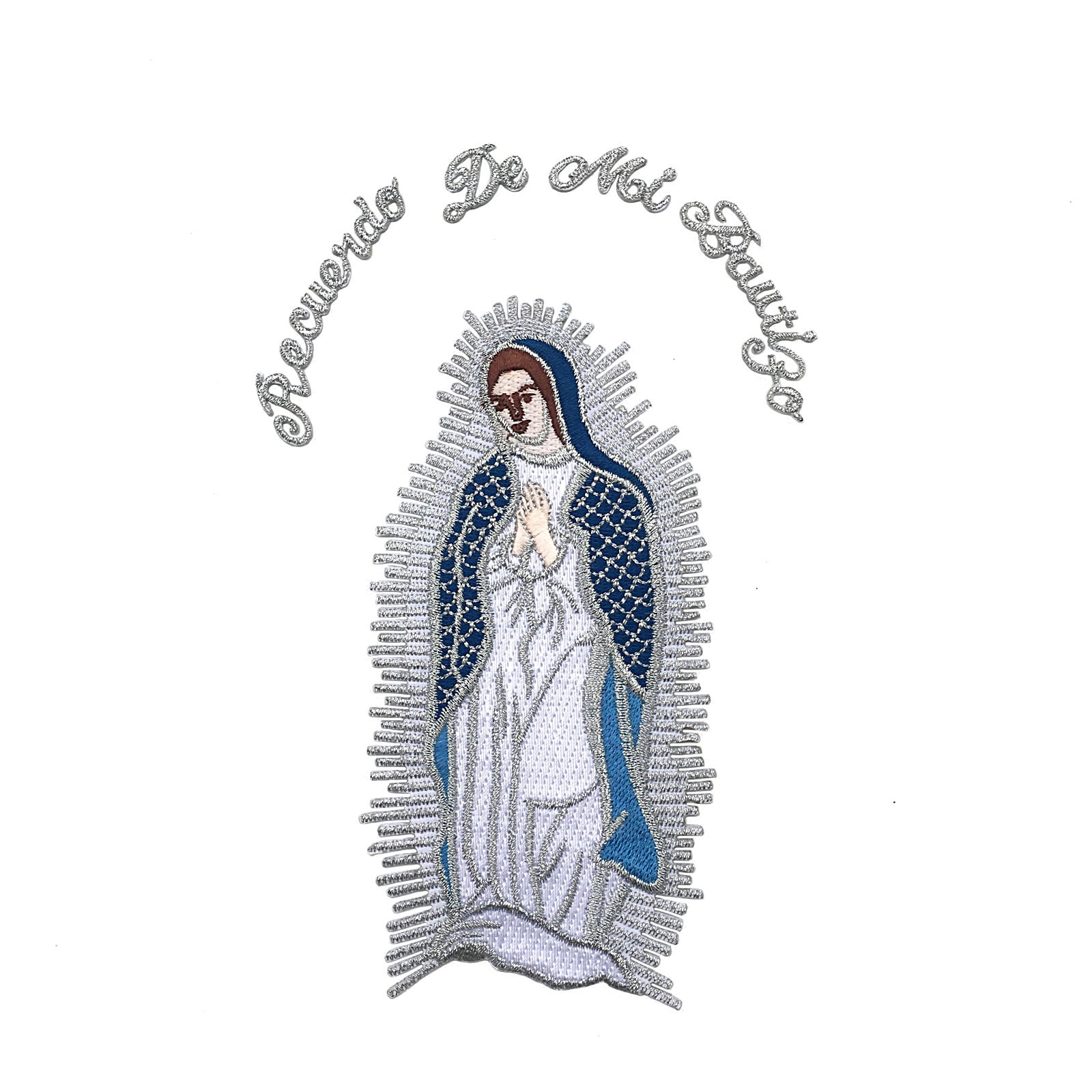 Iron On Embroidered Silver Gold Patch Virgin Mary Maria Guadalupe Mother of God