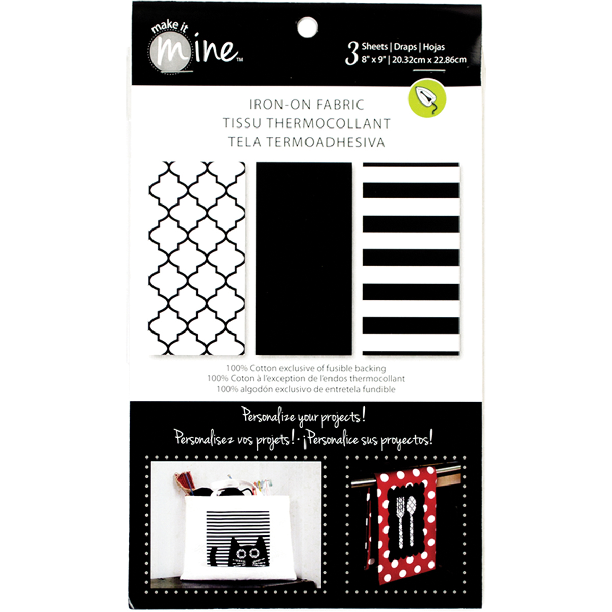 Iron-On Fabric Sheets 8"X9" 3/Pkg-Black/White, Pk 3, Fabric Editions ...