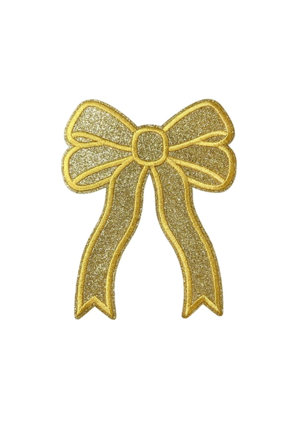 Iron-On Patch, Embroidered Sequin Patch, Glitter Side Bow Applique for Sweatshirt Decoration, Hot Melt Adhesive Backing, Durable Fabric Patch, DIY Craft Accessory, 6x4.7 Inch