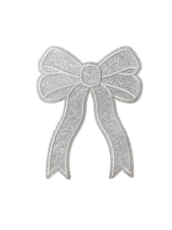 Iron-On Patch, Embroidered Sequin Patch, Glitter Side Bow Applique for Sweatshirt Decoration, Hot Melt Adhesive Backing, Durable Fabric Patch, DIY Craft Accessory, 6x4.7 Inch
