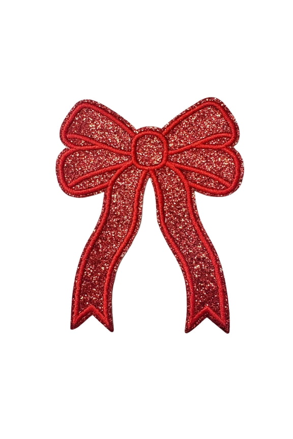 Iron-On Patch, Embroidered Sequin Patch, Glitter Side Bow Applique for Sweatshirt Decoration, Hot Melt Adhesive Backing, Durable Fabric Patch, DIY Craft Accessory, 6x4.7 Inch