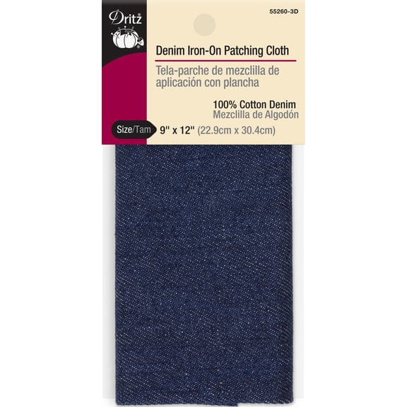 Dritz Denim Iron-On Patching Cloth, 9 x 12-Inch, 1 Count, Dark Blue