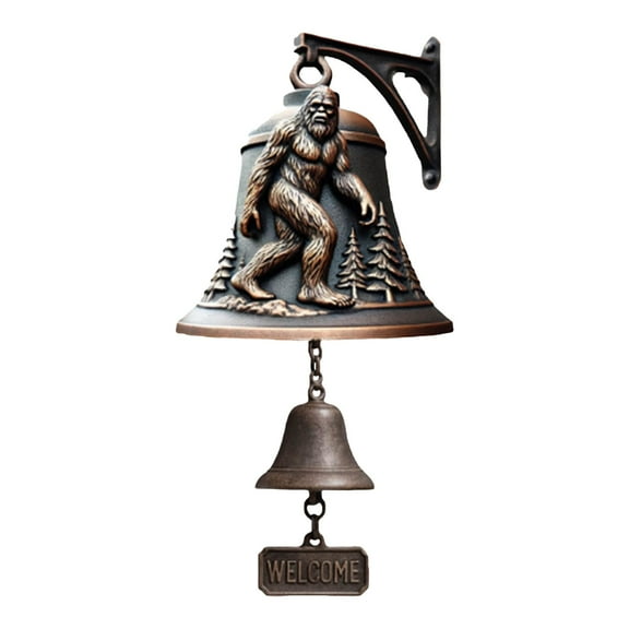 Iron Outdoor Hanging Dinner Bell With Sasquatch Design, Unique Welcome Sign & Vintage Doorbell For Cabins Man Caves, Fun Yard Home Decor For Outdoor Enthusiasts Gift For