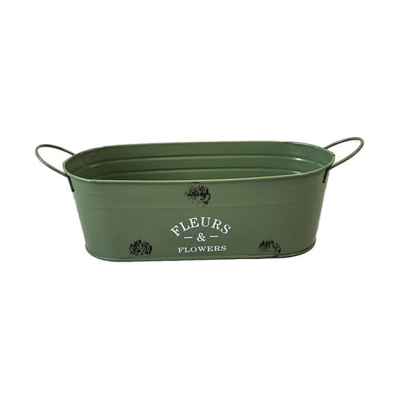 7829 Decorative Double Handle Oval Metal Planter Container Durability Anti Rust Finish Ideal For Plant Home Or Garden 1 Pair