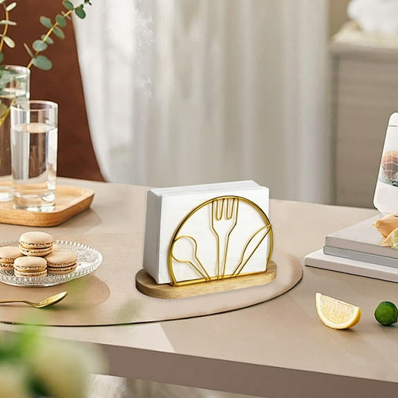 Iron Paper Towel Holder and Napkin Dispenser Storage Rack, Simple Modern Organizer for Kitchen Counter and Bathroom, Multi-Purpose Shelf for Small Spaces(Gold)