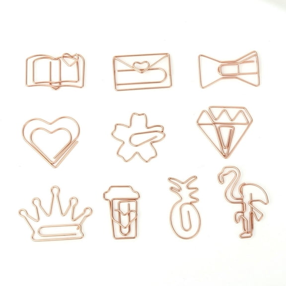 Iron Paperclips Cute Paper Clips Funny Bookmark Marking Clips Include Heart & & Flamingo & Coffee Cup & & Envelope with Heart & Diamond & Bowknot & Pineapple & Book Shapes Rose golden 20pcs/box