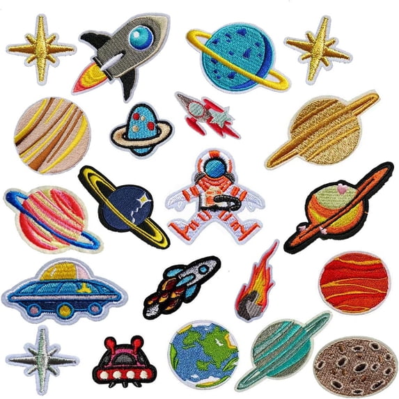 Iron on Patches 21 PCS Solar System Astronaut Space Planets Patch Iron on Patches, Mwoot Appliques Stickers for Clothing, Backpack, Caps, Repair The Hole Stick