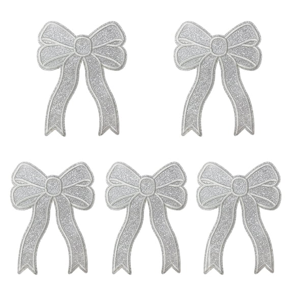 Iron On Patches Glitter 5PCS Sweatshirt Side Bow Embroidered Patch Cute Sequin Applique Sew On Fabric Patches Shiny DIY Decorative Accessories Lovely for Girls Women Clothes Backpacks Jackets