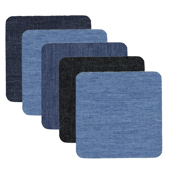 Iron on Patches for Jeans, Assorted Iron on Denim Jean Patches, Strong Adhesive Repair Patches for Inside & Outside Pants, Washable Durable Jean Repair Kit 2.95x2.95 Inch (5Pcs)