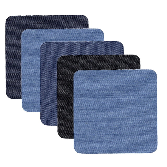 Iron on Patches for Jeans, Assorted Iron on Denim Jean Patches, Strong Adhesive Repair Patches for Inside & Outside Pants, Washable Durable Jean Repair Kit 2.95x2.95 Inch (5Pcs)