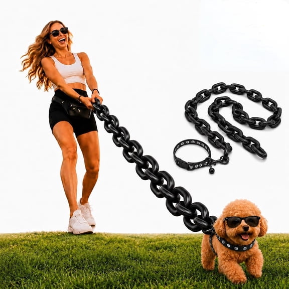 Iron Paw Chain Leash, Lightweight Big Plastic Pet Lead, Oversized Faux Metal Links Walking Accessory, Funny Costume Photo Prop for Outdoor Events and Parties