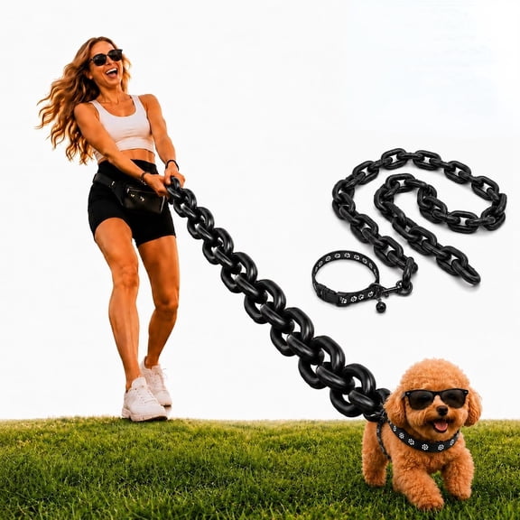 Iron Paw Chain Leash, Lightweight Big Plastic Pet Lead, Oversized Faux Metal Links Walking Accessory, Funny Costume Photo Prop for Outdoor Events and Parties