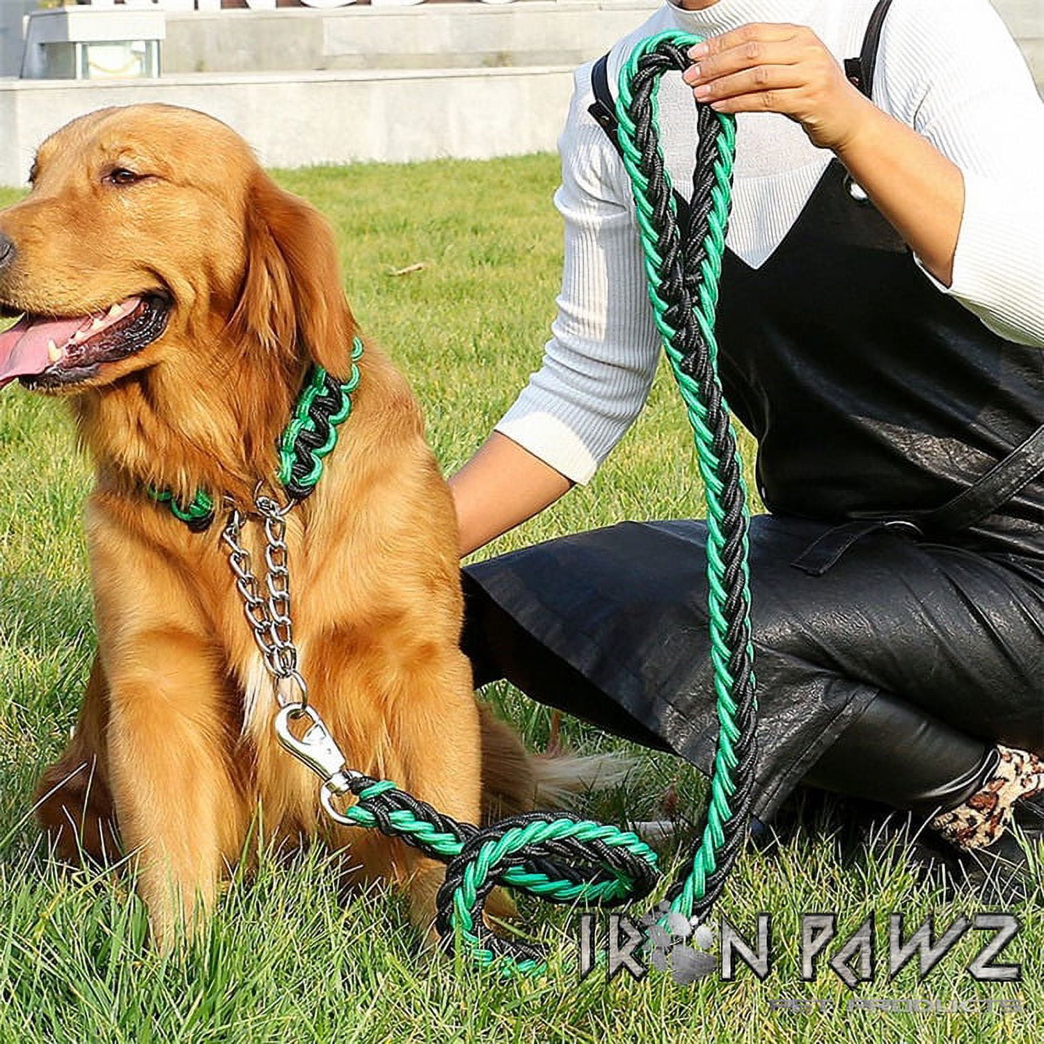 Iron Pawz Heavy Duty Professional Training Leather Dog Leash and Collar Set Black
