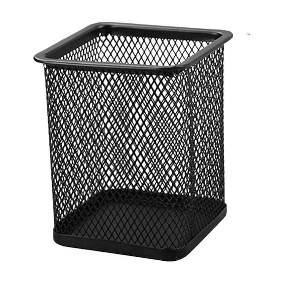 Iron Pencil Holder, Mesh Pen holder, Multifunctional Pencil Cup, Square-Shaped Pen Cup, Stationery and Office Supplies, Durable Desk Office Wire Mesh Container Pen Organizer, 1Pc(Black,3x3x1.7")