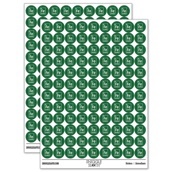Iron Periodic Table of Elements Science Chemistry 200+ Round Stickers - Dark Green - Gloss Finish - 0.50" Size
