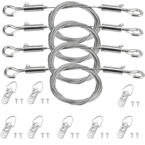 Iron Picture Hanging Wire Kit Heavy Duty Wire Rope Adjustable Length Picture Hanger Locking Clip Hanging Lanyard for Curtain