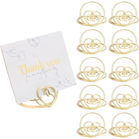 Iron Place Card Holders Memo Holders for Restaurants Wedding Office Round with Heart Golden 50.5x38.5mm
