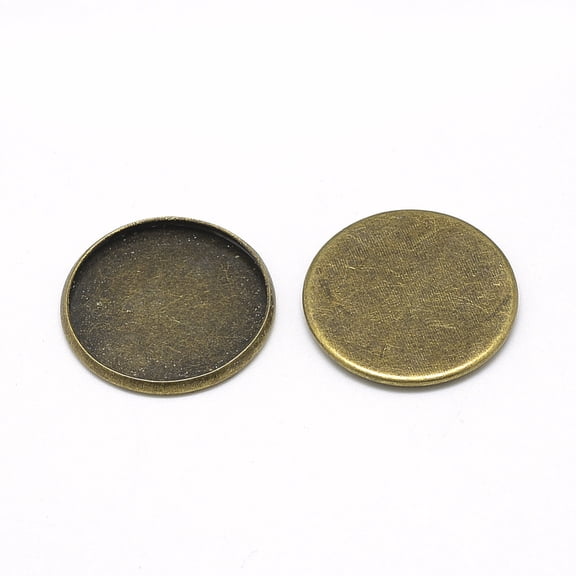 Iron Plain Edge Bezel Cups Cabochon Settings Flat Round Bronze Tray: 25mm 27x2mm