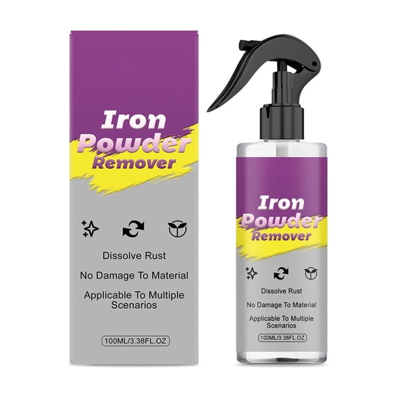 Iron Powder Remover Spray, Dissolves Rust & Iron Particles, Safe on Paint Wheels, No Damage to Materials, Multi-Scenario Use for Automotive and Metal Surfaces
