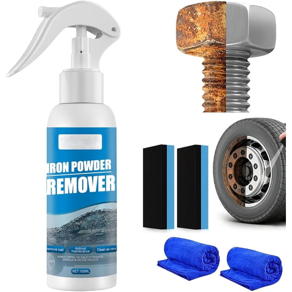 Iron Powder Remover Spray – Quick-Acting Rust Removal Spray for Metal, Tools, Cars, Wheels & Chains | Paint-Safe Formula with Protective Wax Coating | Multi-Purpose Rust Dissolver & Preventer