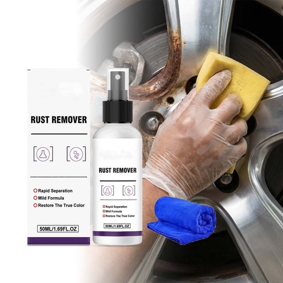 Iron Powder Rust Remover Spray Wheel Cleaner for Car Rims and Metal Surfaces with Microfiber Towel
