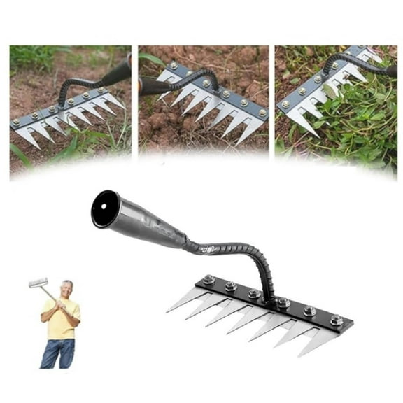 Iron Rake 2.0 - Gardinea Iron Rake for Gardening and Weeding, Ironrake The Heavy-Duty Iron Weeding Rakes, 5/6/7/8 Teeth Multifunctional Heavy Duty Gardening Hand Weeder Tools (7 Teeth)
