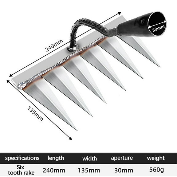 Iron Rake for Gardening and Weeding, Heavy Duty Iron Weeding Rake, 4/5/6/7 Toothed Steel Garden Tool, Gardening Weed Puller Tool, Garden Weeding Tools for Backyard Lawn Loosening