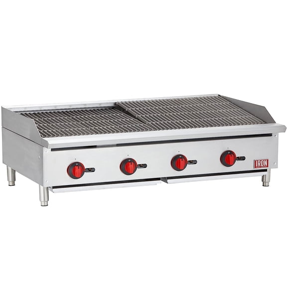Iron Range IRRB-48 48" Countertop Commercial Gas Charbroiler, Four Burners, Stainless Steel, 140,000 BTU, ETL Listed