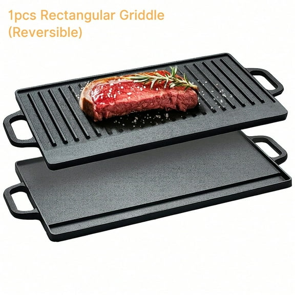 Iron Rectangular Reversible Griddle Grill Pan With Handles, 21.25x9.44 Inch ,Stovetop Griddle Pan , Double Sided Stove Top Griddle On Single Burner,Kitchen Items, Ideal For Stovetop, Oven, Campfire