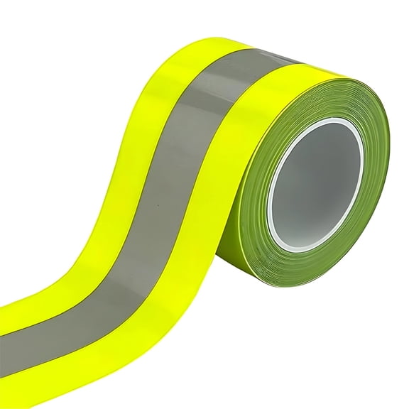 Iron On Reflective Tape, 2 Inch Fluorescent Yellow with 1.2 Inch Silver Stripe, 3.3 Ft Heat Transfer Vinyl for Sewing Crafts, Oxford Cloth Long-Lasting