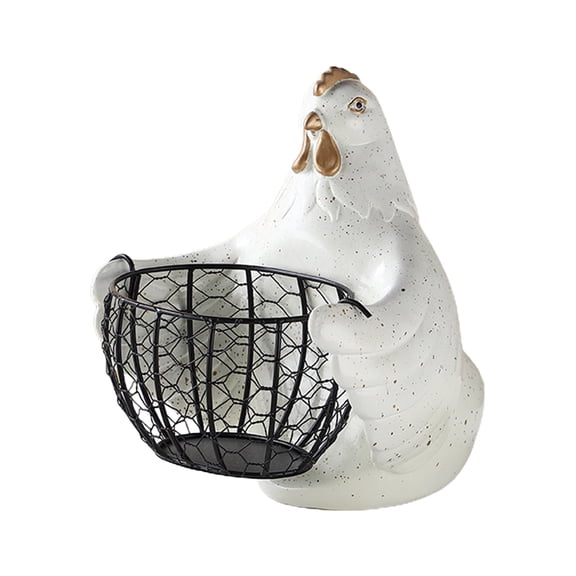 Iron Resin Hen Storage Basket Detachable Hen Figurine Organizer Container for Home Kitchen Eggs Potatoes Multifunction