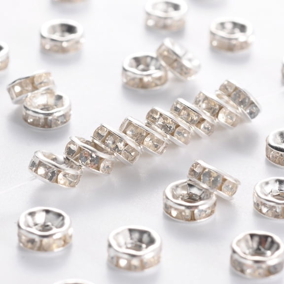 Iron Rhinestone Spacer Beads Grade B Rondelle for Jewelry Craft Making Findings Straight Edge Silver 6x2.5mm Hole: 1.5~1.6mm