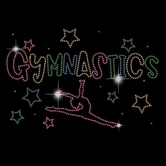 Iron on Rhinestones Gymnast Girl Transfer Decal Colorful Pentagram T-Shirt Crystal Heat Transfer Hot Fix Stickers Bling Crystal Iron on Festival Decor for DIY Art Craft Clothing