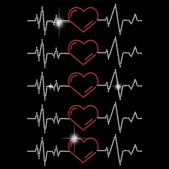 Iron on Rhinestones Transfer Love Heart Life Line Rhinestone Applique Bling Decals T-Shirt Heat Transfer Hot Fix Stickers 5pcs Beating Heart Patch for Bags Clothing DIY Art Craft for DIY