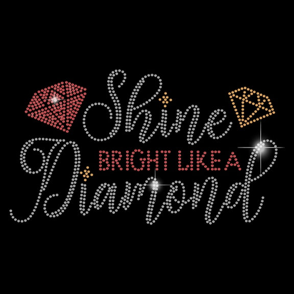 Iron on Rhinestones Transfer Shine Bright Like A Diamond Crystal Heat Transfer Designs Iron on Rhinestone Transfers Bling Decals for Girls Clothing Tote Bag DIY Art Craft Gifts