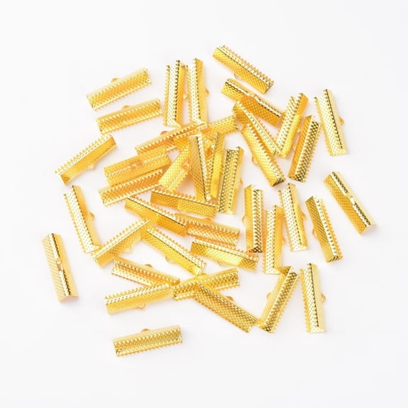 Iron Ribbon Crimp Ends Cadmium Free & Nickel Free & Lead Free Golden 8x25mm Hole: 1.6mm