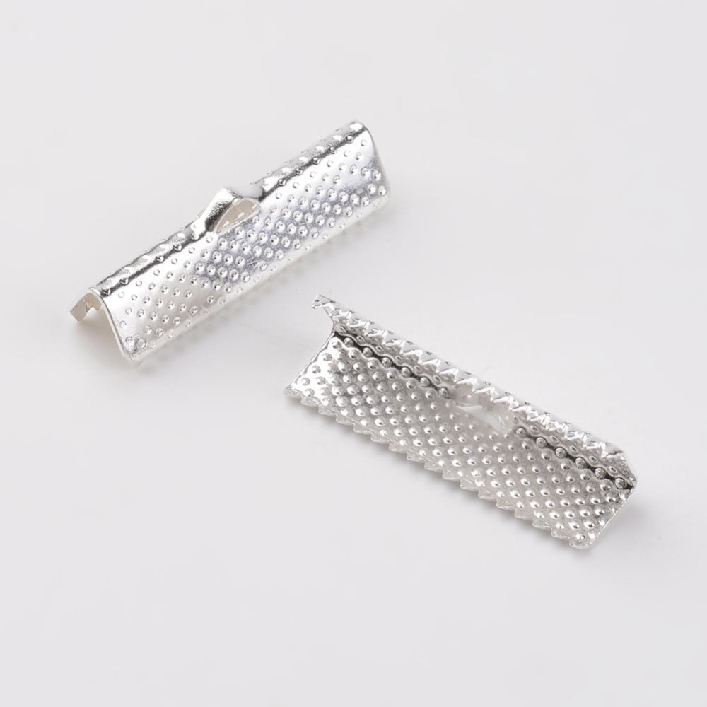Iron Ribbon Crimp Ends Cadmium Free Nickel Free Lead Free Silver 8x25mm Hole: 1.6mm diy