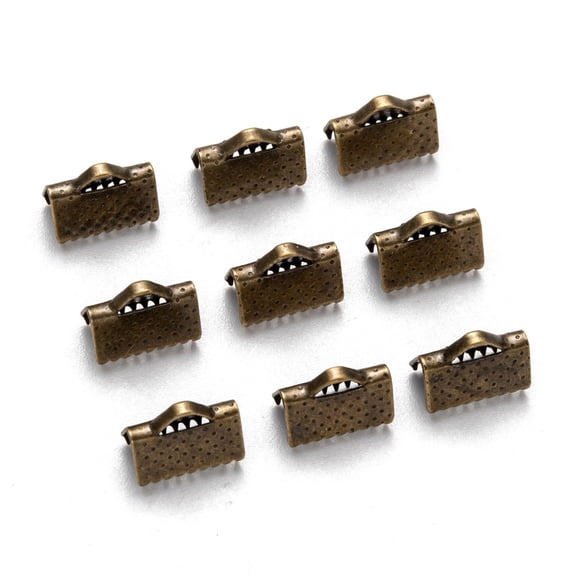 Iron Ribbon Crimp Ends Lead Free Antique Bronze Color about 10x7mm hole: 2mm
