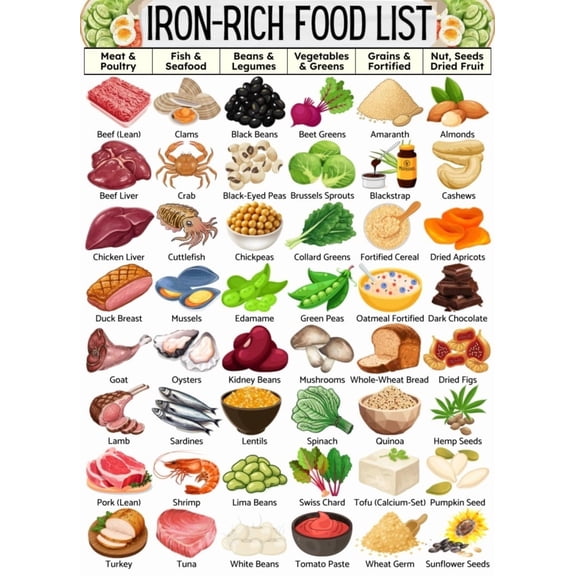 Iron Rich Food List Poster Canvas Wall Art for Kitchen Decor