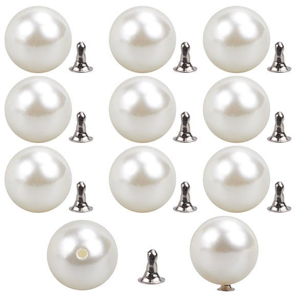 Iron Rivets with Plastic Imitation Pearl Beads Round Platinum 13.5mm Hole: 1.5mm 60pcs