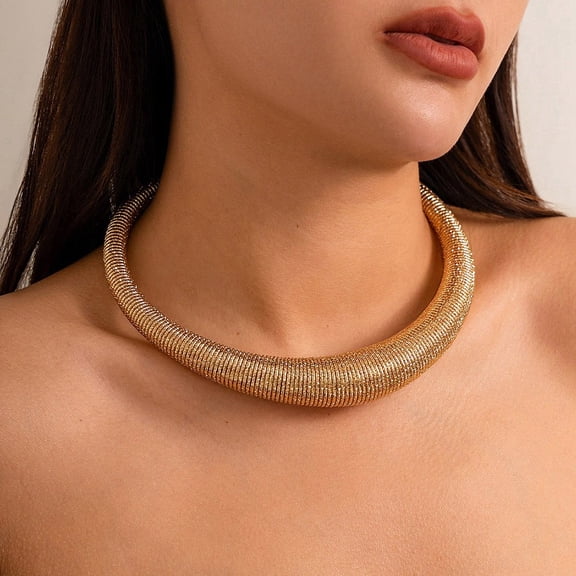 Iron Round Snake Chains Choker Necklaces Golden Inner Diameter: 5.12 inch(13cm)