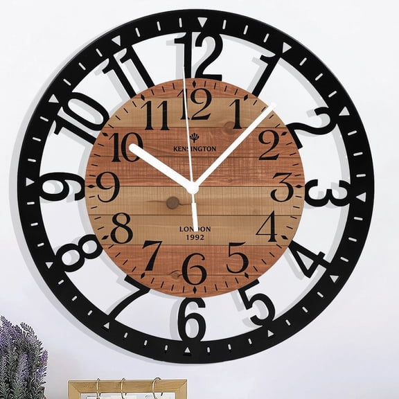 Iron  Rustic Farmhouse Wood Wall Clock - 10 Inch Battery Operated Silent Non Ticking Distressed Wooden Shiplap Clock for Kitchen, Living Room, Bedroom, Bathroom Style 10×10inch(25×25cm)