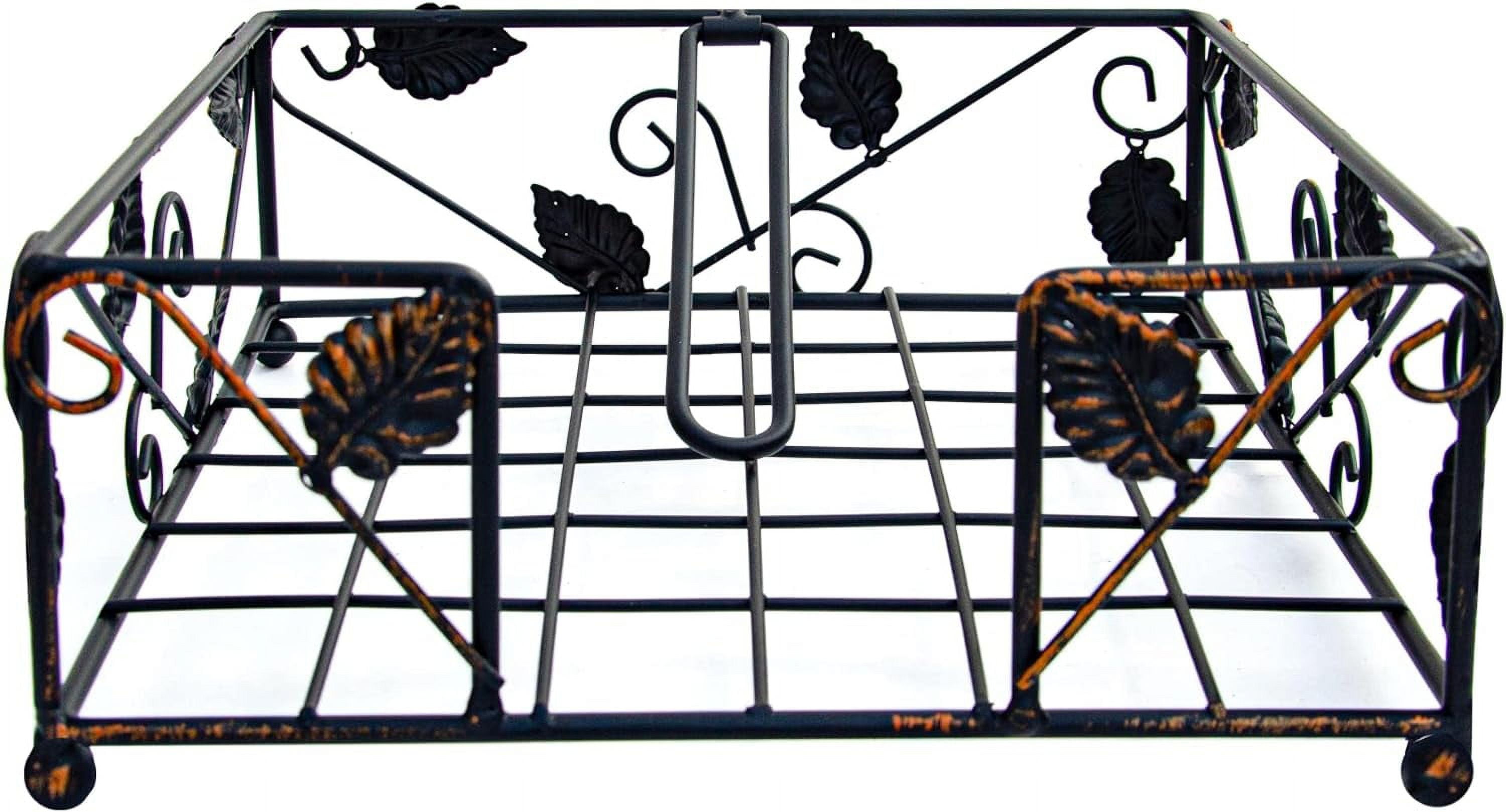 Black Iron Rustic Napkin Holder with Bronze Leaves