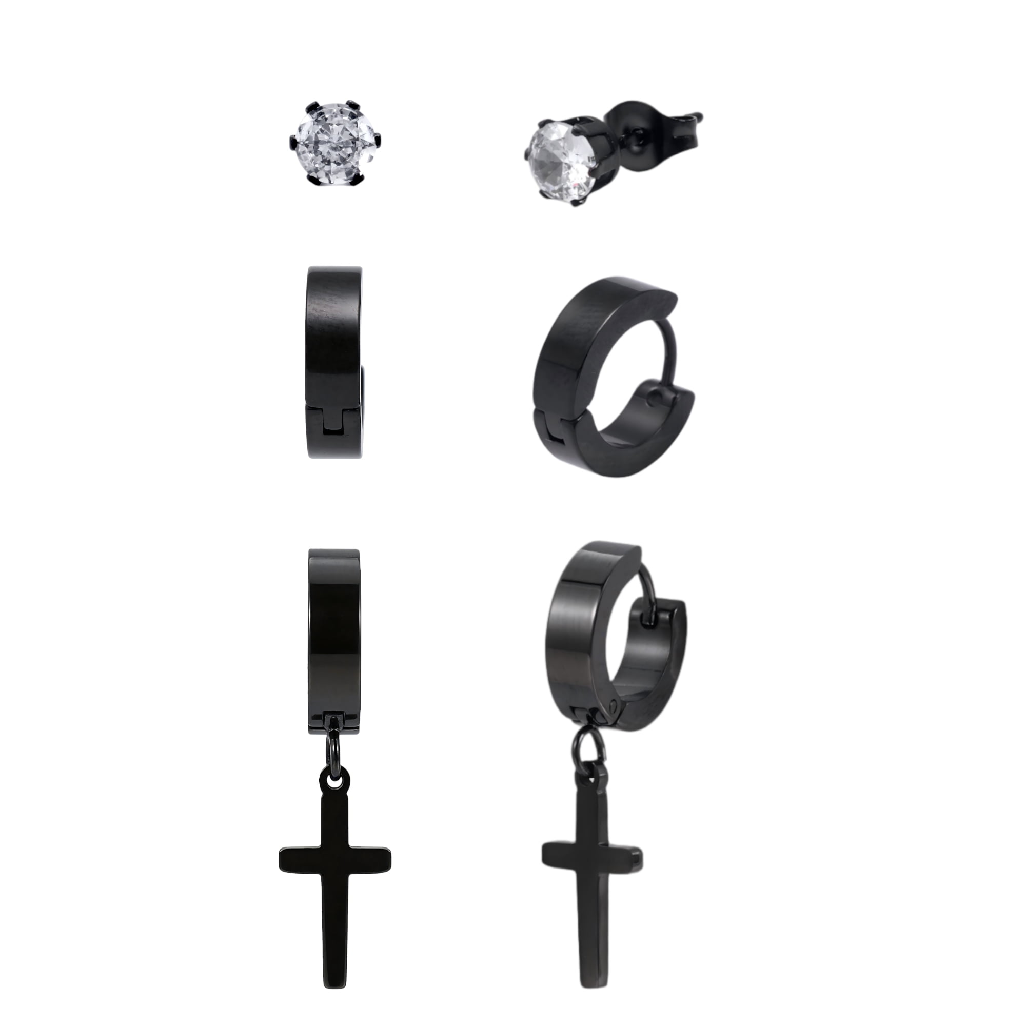 Iron Saints Men Black Stainless Steel Earring Set, Men Jewelry, Gift for Men, Hypoallergenic