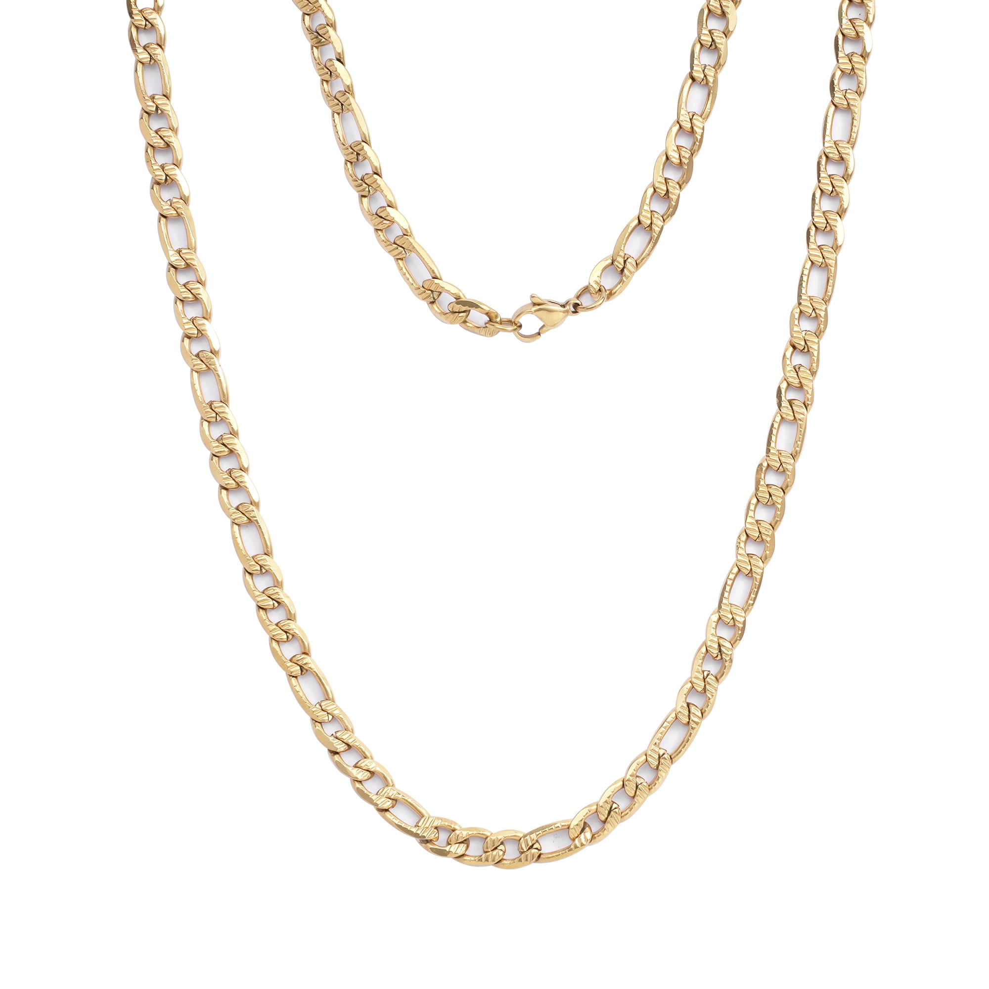 Iron Saints Men 18K Gold Plated Diamond Cut Figaro Necklace, Stainless Steel, Men Luxury